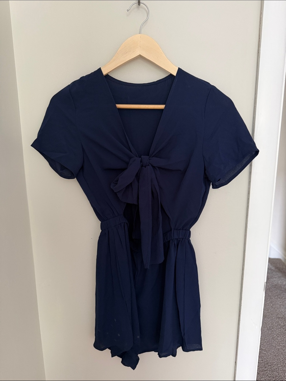 Navy Tie-Front Short Sleeve Women’s Romper